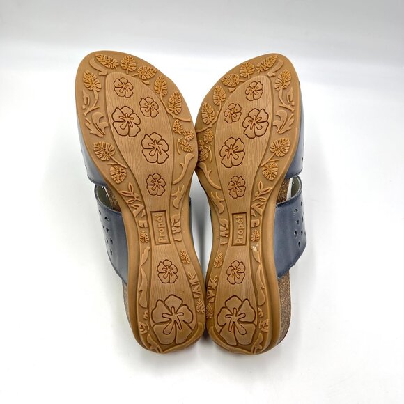 9D 9W 9 WIDE WIDTH Propet Fionna Blue Lasercut Leather Comfort Sandals Shoes - Picture 9 of 14